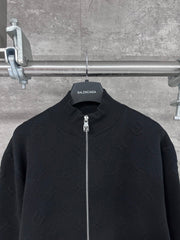 Embossed, stand-collar knitted jacket