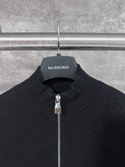 Embossed, stand-collar knitted jacket