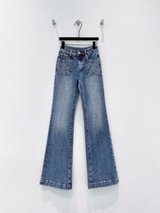 Gradient Flared Jeans with Rhinestone Pockets