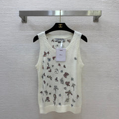Butterfly Embroidered Stretch Knit Vest