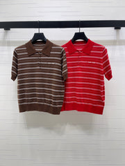 Striped Collared Knit Short-Sleeve T-Shirt