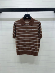 Striped Collared Knit Short-Sleeve T-Shirt