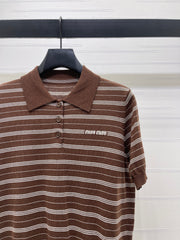 Striped Collared Knit Short-Sleeve T-Shirt
