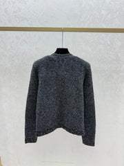 Solid color sequined V-neck knit long-sleeved cardigan