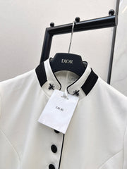 Stand-up collar belted dress