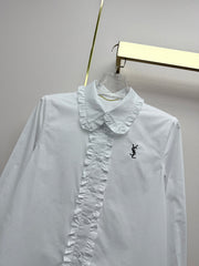 Ruffled trim long-sleeved shirt