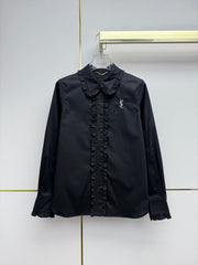 Ruffled trim long-sleeved shirt
