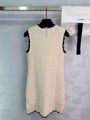 Color-blocked woven round neck knit vest dress