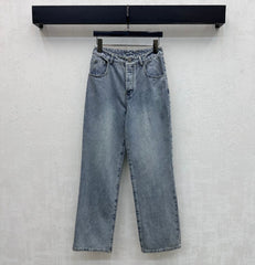 Embroidered Straight-Leg Denim Pants