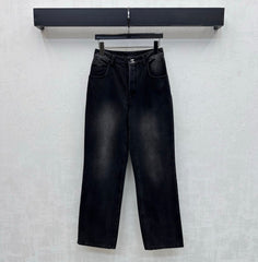 Embroidered Straight-Leg Denim Pants