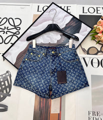 All-over logo jacquard denim shorts