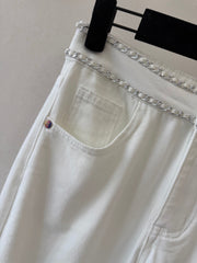 Straight-Leg Trousers with Chain Belt