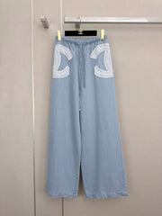 26SS New Arrival: Cutout Elastic-Waist Wide-Leg Denim Pants