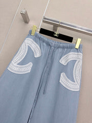 26SS New Arrival: Cutout Elastic-Waist Wide-Leg Denim Pants