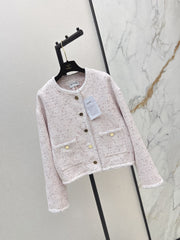 Elegant Woven Crew Neck Jacket