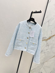 Elegant Woven Crew Neck Jacket