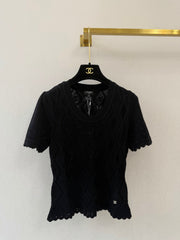 Ruffled round neck short sleeve
