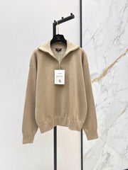 Beige Half-Zip Knit Top