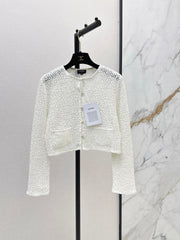 Chanel/White Sequined Cropped Jacket