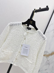 Chanel/White Sequined Cropped Jacket