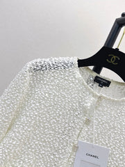 Chanel/White Sequined Cropped Jacket
