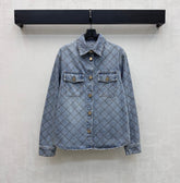 Chanel/Diamond-Quilted Denim Shirt with Collar