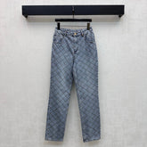Chanel/Quilted Denim Trousers with Chain Detail