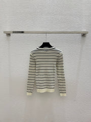 Chanel/Long-sleeve color-block striped knit top