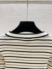 Chanel/Long-sleeve color-block striped knit top