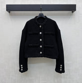 Chanel/Bound-Edge Crew-Neck Tweed Jacket