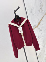 Chanel/Color-block knit cardigan featuring a nautical-style collar
