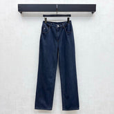 Chanel/Leather-Patch Bootcut Denim Trousers