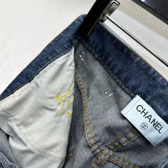 Chanel/Leather-Patch Bootcut Denim Trousers