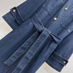 Chanel/Leather-Collared Denim Trench Coat