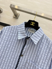 Textured Blue and White Striped Shirt