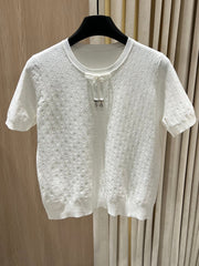 Short-Sleeve Knit Top with Tie Detail