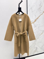 Hermès/26 Early Autumn New Double-Faced Round Neck Long Coat