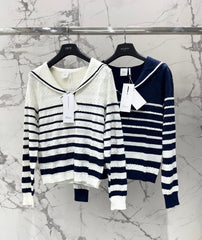Striped Knit Top with a Sailor Collar