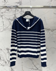 Striped Knit Top with a Sailor Collar