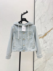 Vintage-Wash Hooded Denim Jacket