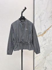 Striped Long-Sleeve Shirt with Drawstring Waist