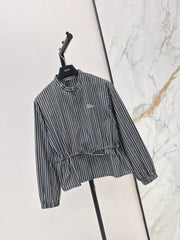 Striped Long-Sleeve Shirt with Drawstring Waist