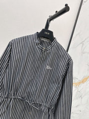 Striped Long-Sleeve Shirt with Drawstring Waist