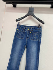 Rhinestone-Embellished Pocket Flare Jeans