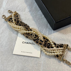 Leather-wrapped pearl twisted-rope bracelet