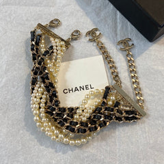 Leather-wrapped pearl twisted-rope bracelet