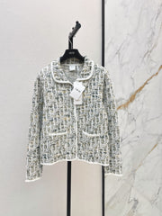 Jacquard-Knit Collared Cardigan