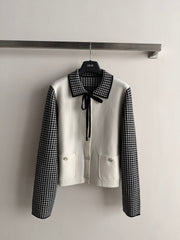 Classic Black & White Houndstooth Knit Jacket