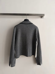 Classic Black & White Houndstooth Knit Jacket