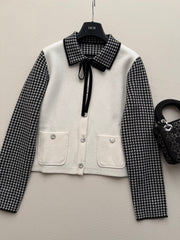 Classic Black & White Houndstooth Knit Jacket